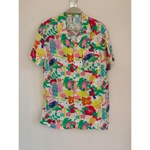 Hello Kitty Sanrio Hybrid Tropical Flamingo Button Down Shirt Womens Medium